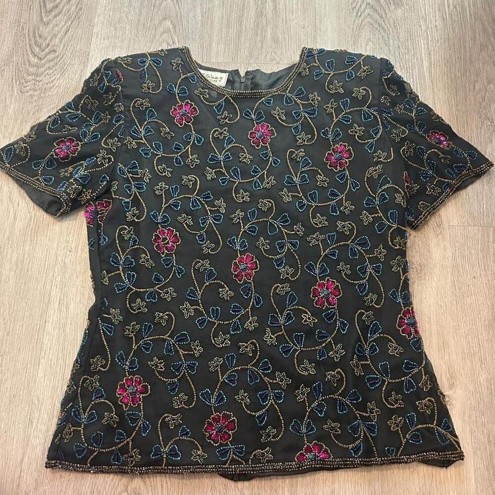 Vintage beaded embroidered silk top